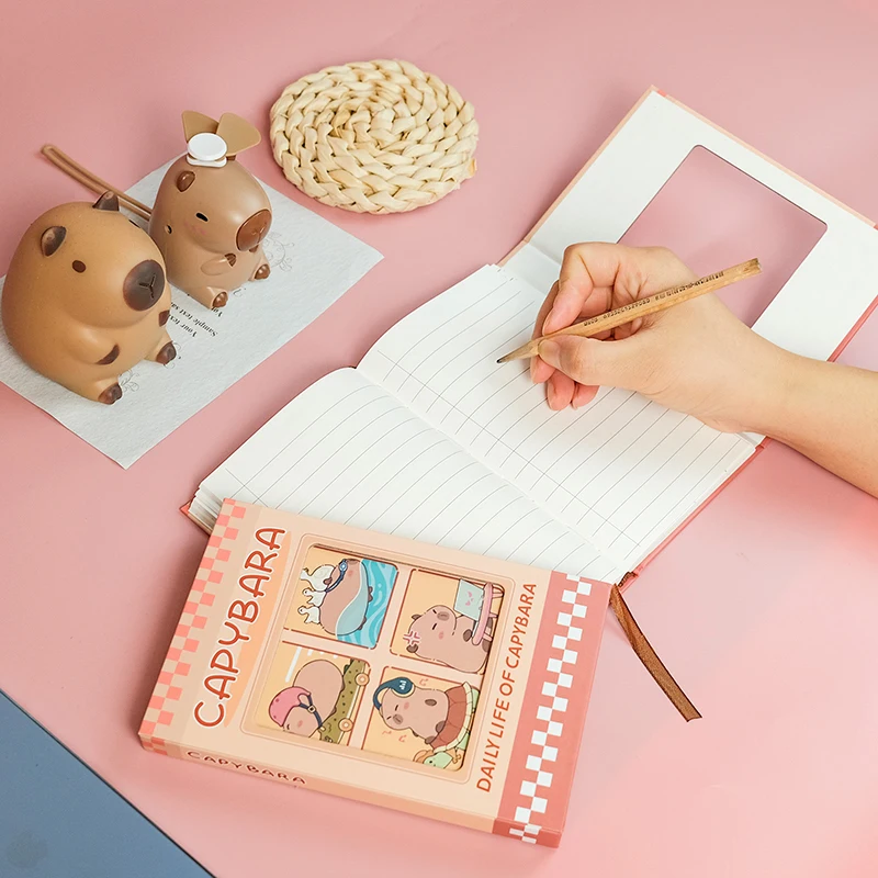 Buku catatan jurnal anak lucu kartun Buku Harian seri Capybara lucu kreatif sampul keras anak hadiah Notebook lipat tiga