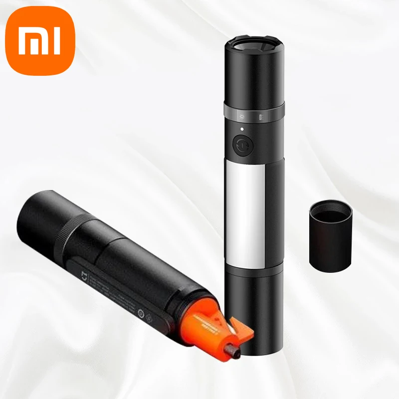 New Xiaomi Mijia Multi-function LED Flashlight Zoomable Ultra Bright Torch Window Breaker Safety Belt Cutter Car Emergency Light