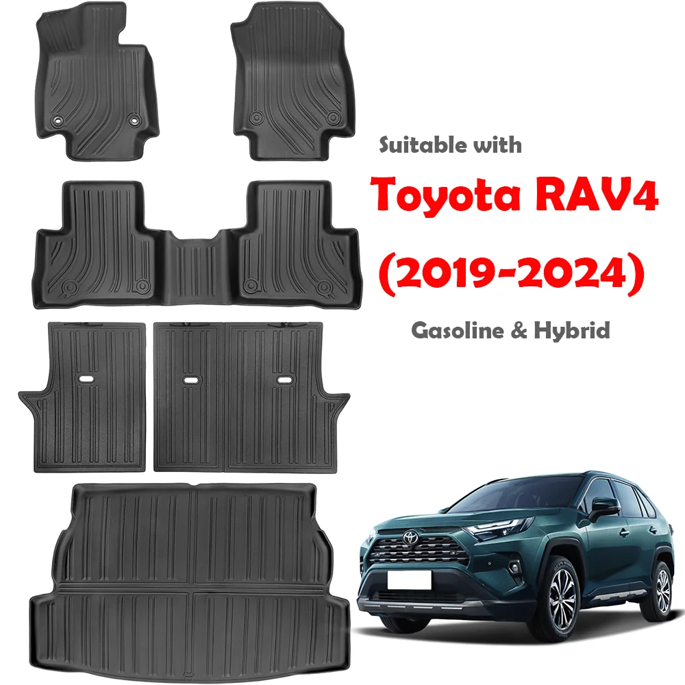 

Коврики для Toyota RAV4 2019-2024, всепогодные водонепроницаемые противоскользящие передние и задние коврики из ТПЭ, коврики для багажника, грузовые вкладыши