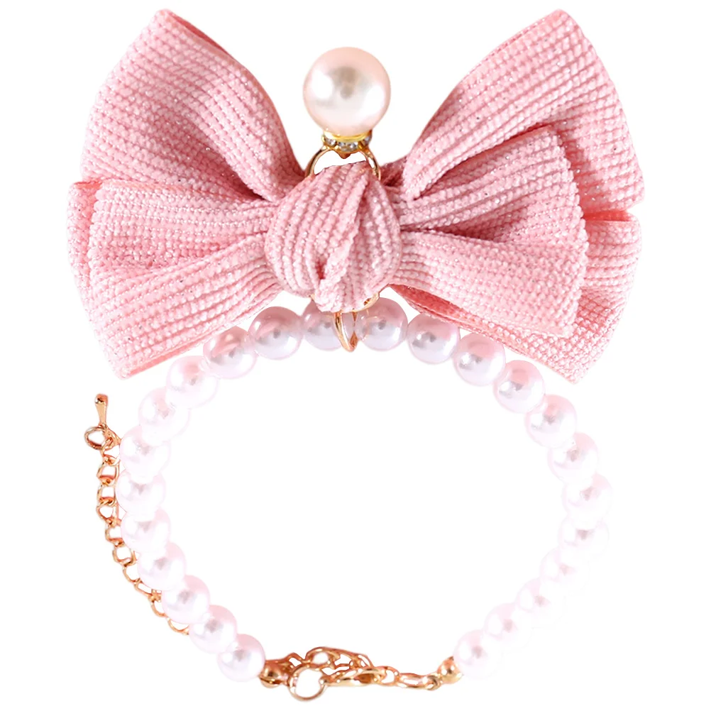 

Pearl Pet Collar Lightweight Pink Butterfly Bowknot Necklace for Cats Dogs S 20 27cm Wear Resistant Elegant Birthday Accessories