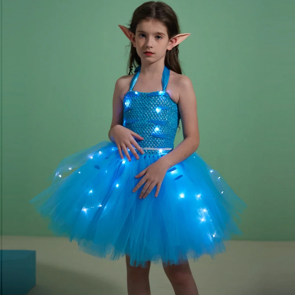 LED ライト アバター コスチューム 女の子用 ハロウィン フェアリー チュチュ ドレス エルフの耳付き クリスマス 新年衣装 誕生日服