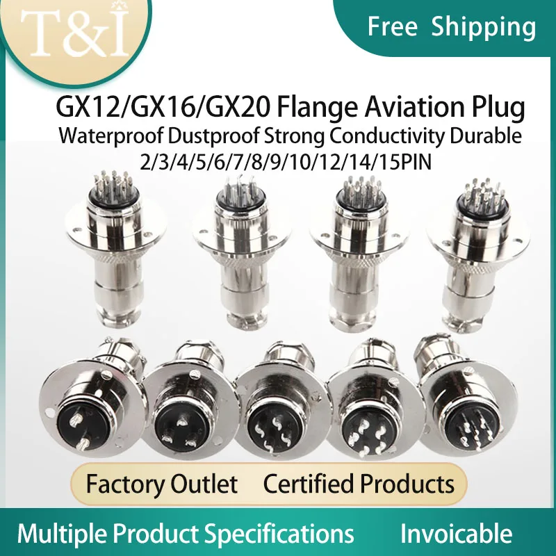 

5/10 Sets GX12 GX16 GX20-2/3/4/5/6/7/8/9/10/12/14/15Pin Flange Male And Female Aviation Waterproof Connector Plugs And Sockets