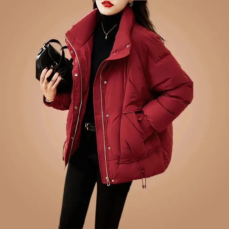 

2023 New Thick Cotton Padded Puffer Jacket Winter Women Stand Collar Zipper Basic Women's Coat Winter Down Cotton Jacket Outwear