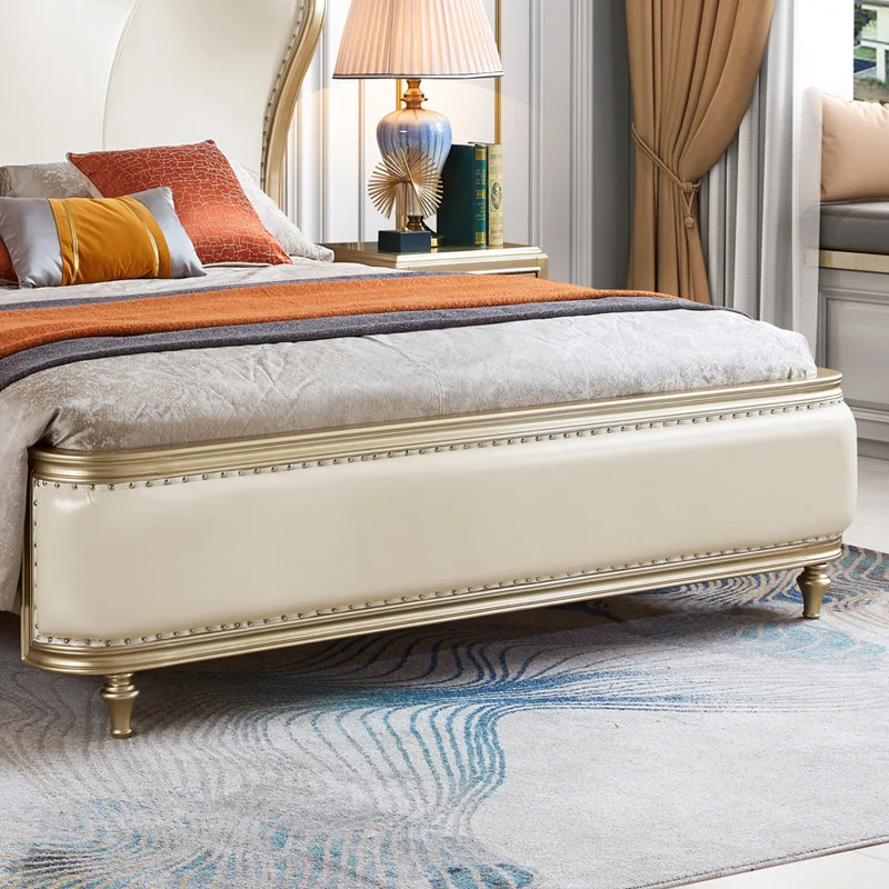 미국식 라이트 럭셔리 원목 침대 고급 유럽풍 더블 프린세스 제인 오우 가죽 웨딩 침대 침실 가구