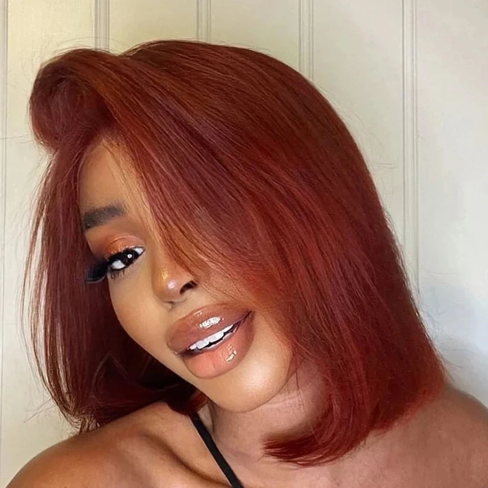 

Reddish Brown Bob Human Hair Wigs 13x4 Lace Frontal Wig Human Hair #33 Colored Human Hair Wigs For Women 180 Density