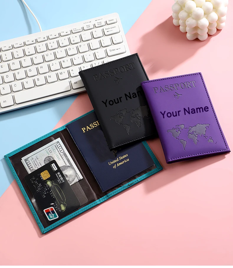 Personalized Custom Name Passport Cover PU Leather Passport Holder Slim Travel Document Card Wallet Customized Gift for MenWomen view 6