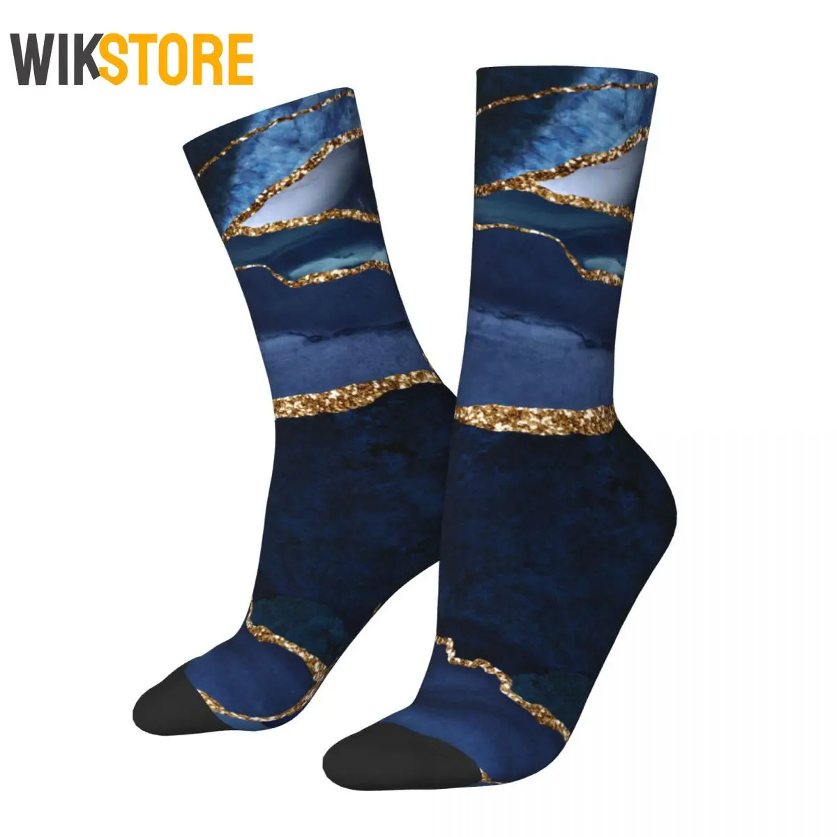 

Funny Happy Unisex Abstract Navy Blue Watercolor Marble Socks Modern Sweat Absorbing Basketball Socks Breathable Crazy Sock