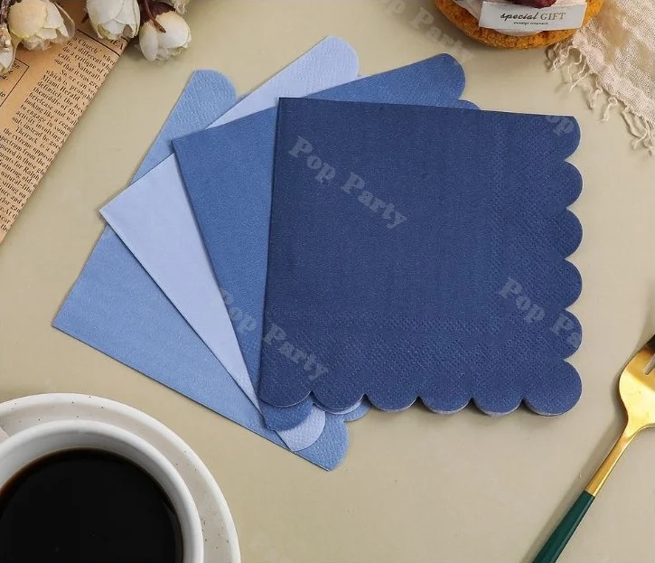 20pcs Blue Floral Lace Table Napkins 25x25cm Disposable Decorative Paper Napkins for Wedding Birthday Party Decorations - view 2