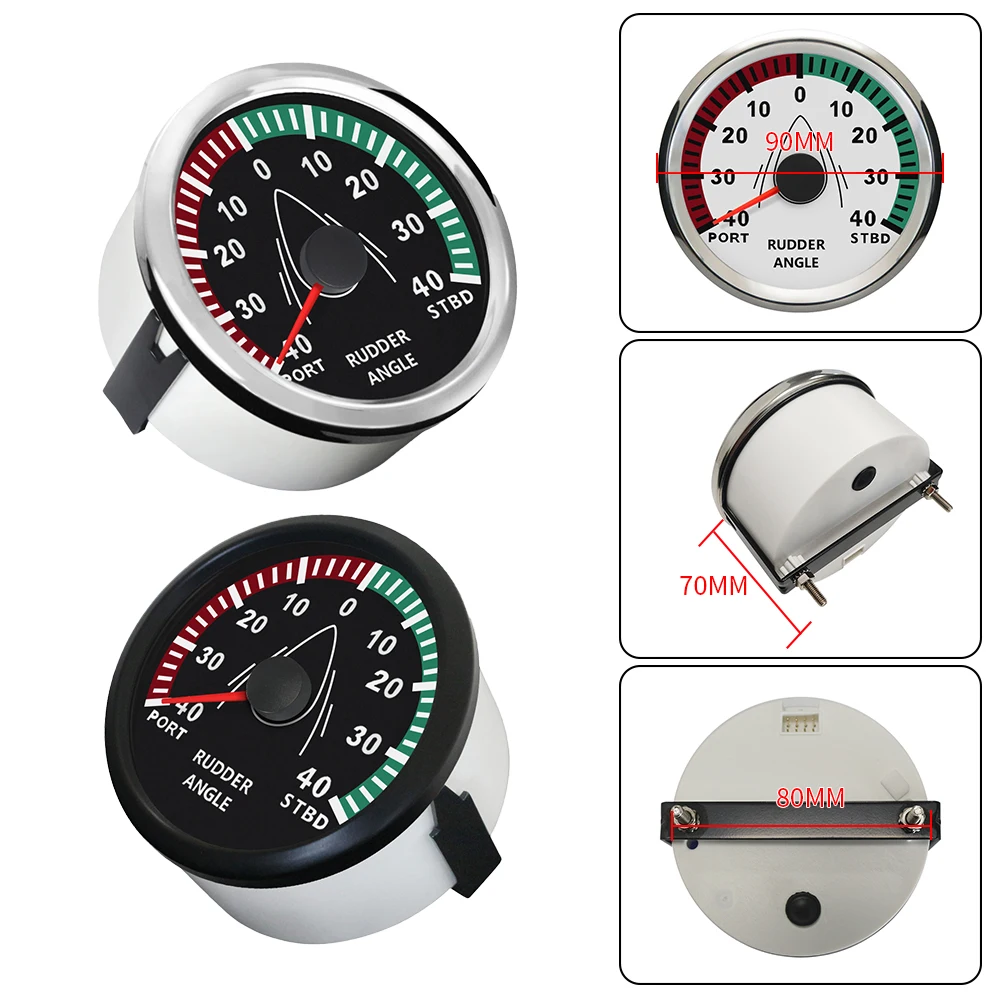 Rhaxel 52mm 85mm Rudder Angle Indicator Gauge Meter 0-190ohm Signal with Backlight 12V 24Volt for Boats Vessels Yachts