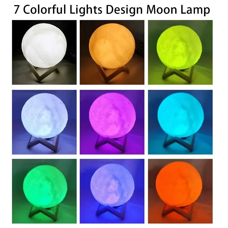 10/8CM 3D bulan LED lampu dengan braket kreatif kamar tidur lampu malam rumah stiker ornamen meja