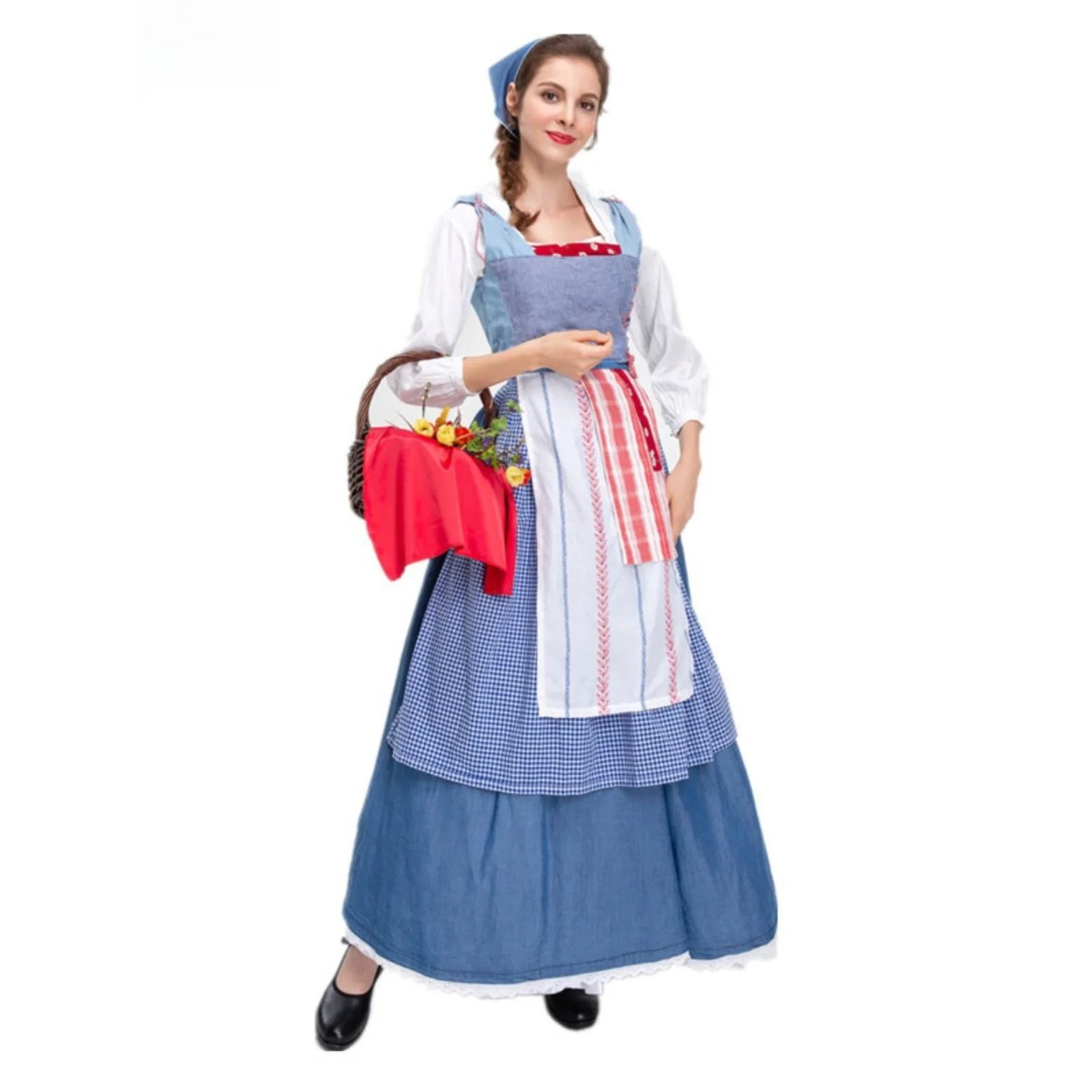ชุดคอสเพลย์แม่บ้านสไตล์ชนบทสำหรับผู้ใหญ่ ชุดแฟนซีสำหรับการแสดง ชุดเดรสแฟชั่นสตรี