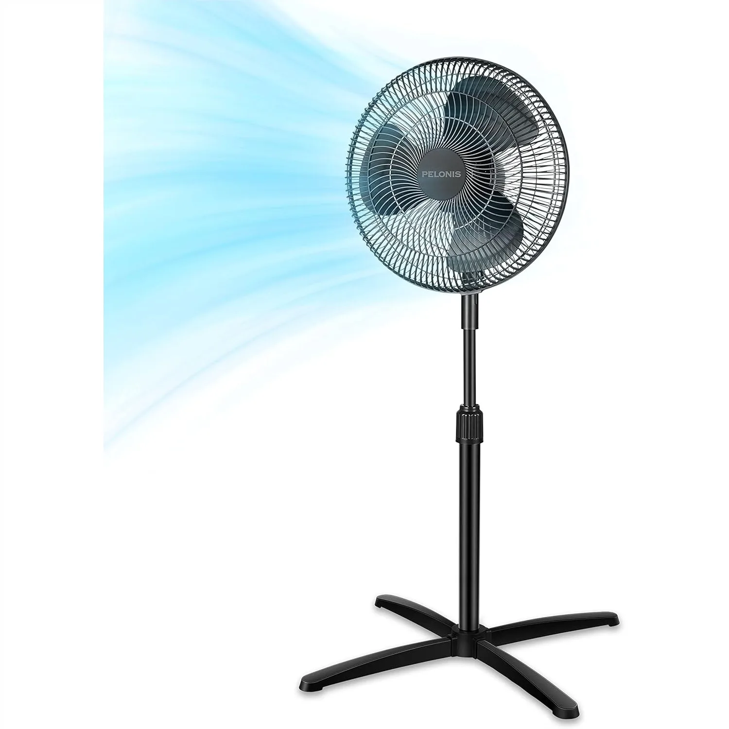 

16 inch Pedestal Fan with 3 Speeds, 90° Oscillation, Adjustable Height Floor Fan for Bedroom Living Room Home Office, Black