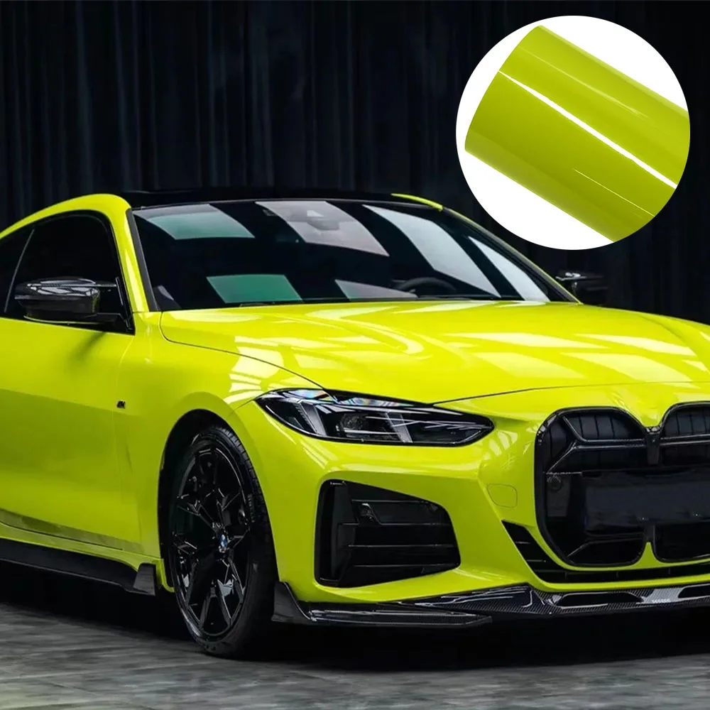 Green Yellow PVC Car Vinyl Wrap Film with PET Release Liner Air‑Channel Bubble Free Self‑Adhesive Color Change Decal Sticker