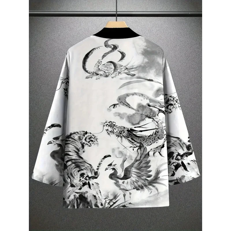 أزياء رجالية 3D التنين نمط طويلة الأكمام سترة الساموراي زي الرأس الياباني #4