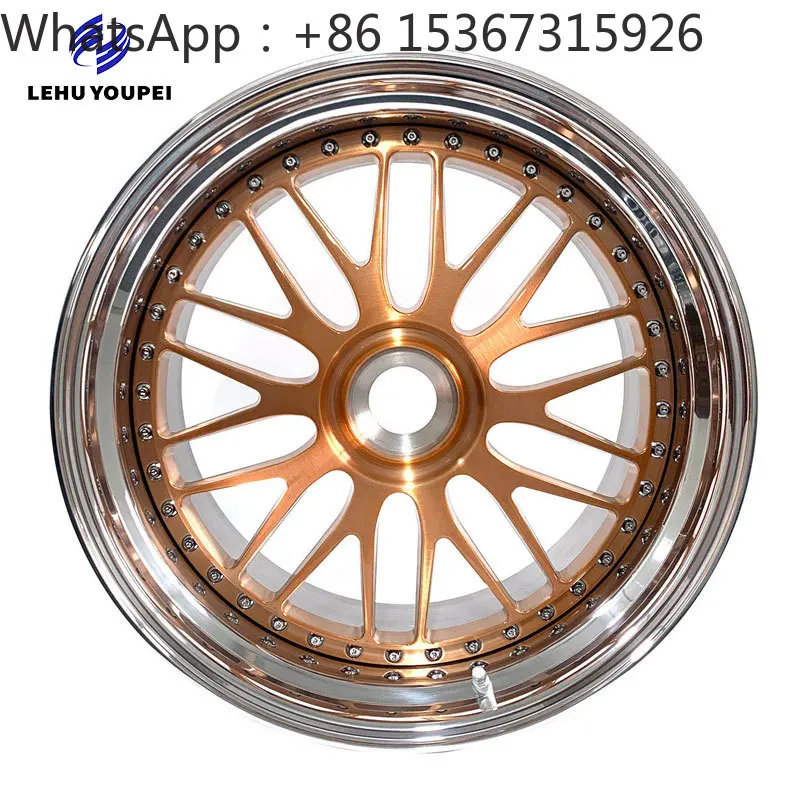 17-24 Inch T6 Deep Dish Golden Spoke 3PCS Forged Alloy Luxury Car Wheel Rims