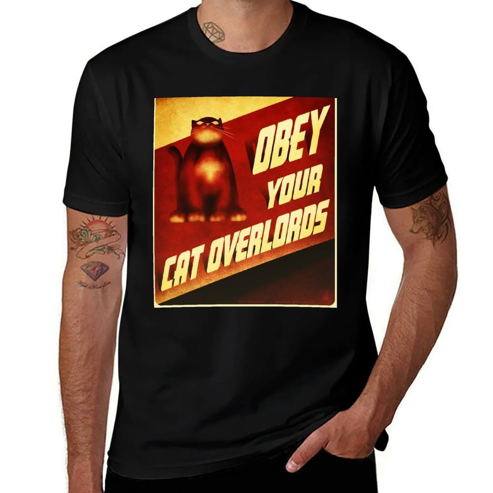 

Don't Trust Cats Propaganda Poster T-Shirt Man t-shirt customs korean fashion funny shirt cotton Short sleeve tee men
