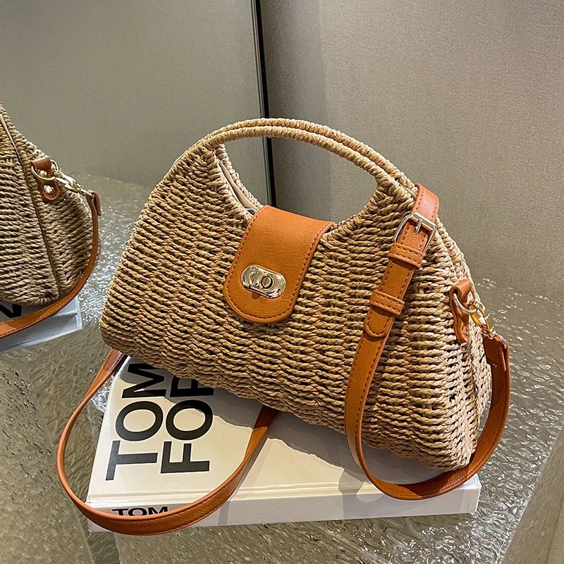 Bolso de paja de verano para mujer, tejido pequeño hecho a mano, diseño de lujo, bolso de mano para mujer, bolso de playa de vacaciones, bolso de