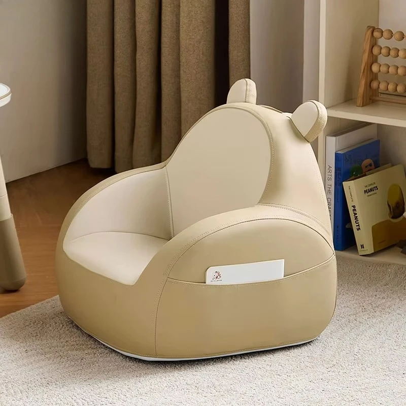 For Modern Leather Children's Chair for Babies and Kids with Safety Feature Beige Color Round Shape