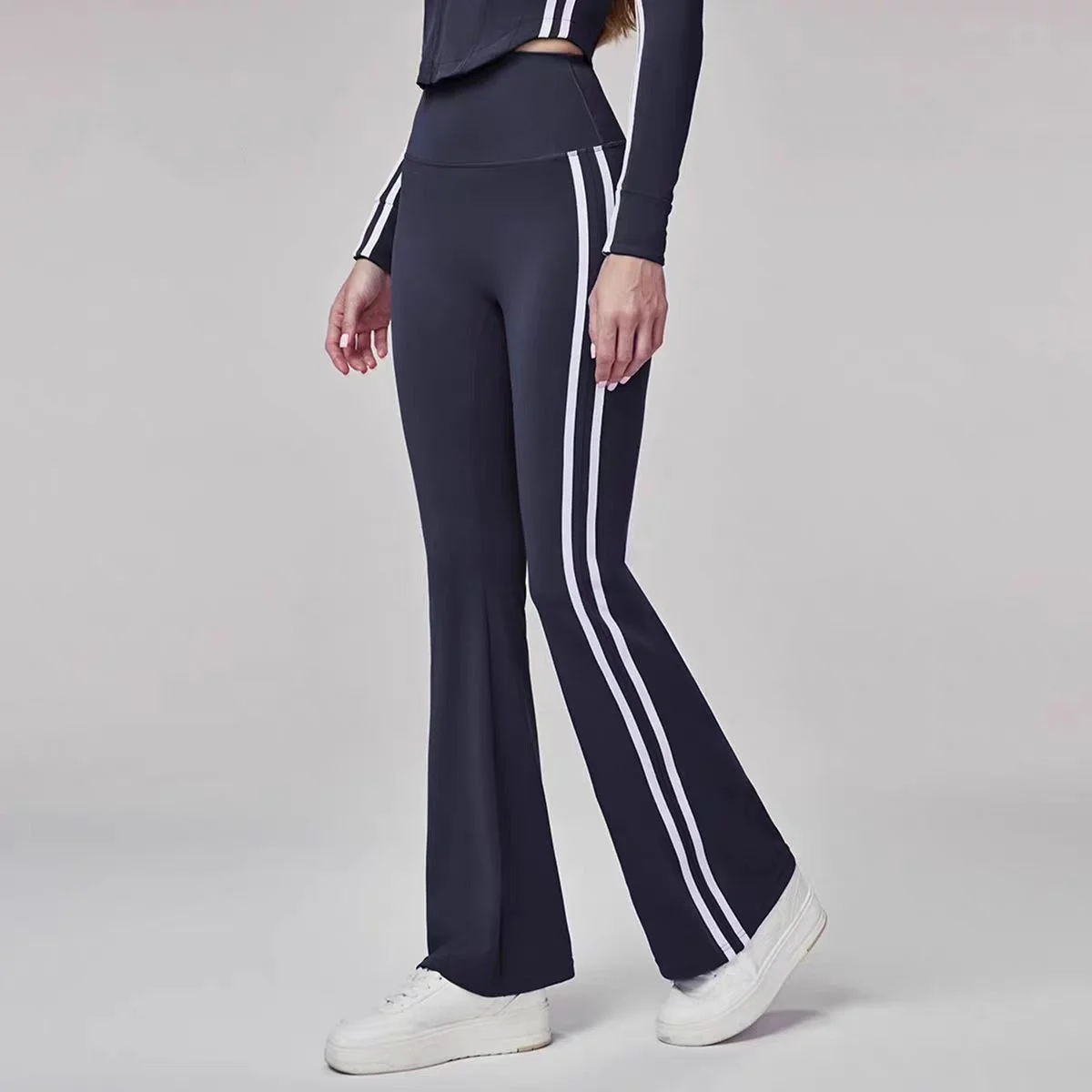 Yoga flared with brand logo women fall/winter pants high-waist hip lift trousers casual fitness pants striped stretch leggings