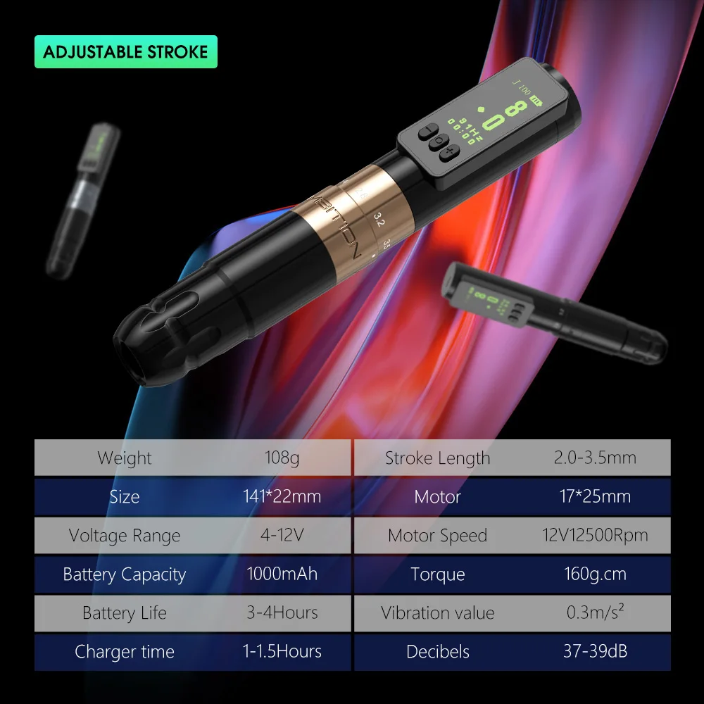 Ambition Sally Wireless Machine Tattoo Pen 2.0mm-3.5mm Rotary Permanent Makeup adjustable stroke Coreless Motor Tattoo Supplies