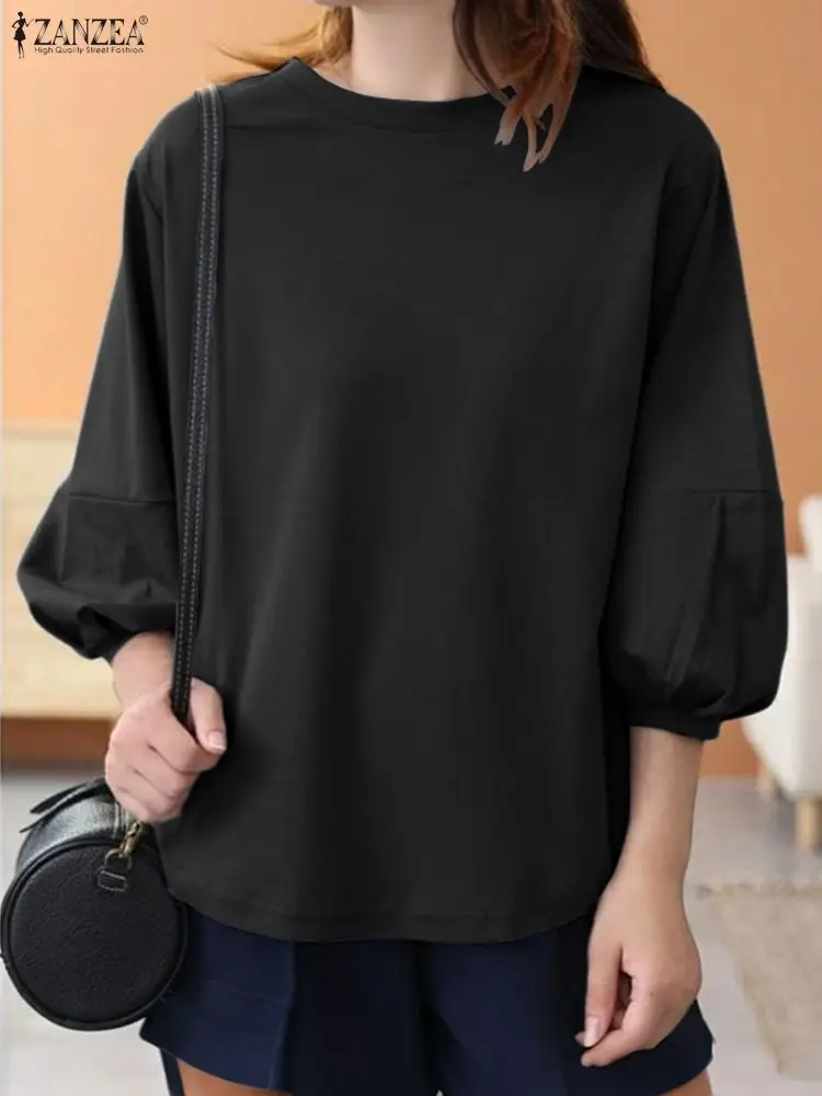 بلوزات خريفية للسيدات من ZANZEA موضة 2025 بلوفرات بأكمام واسعة 3/4 بلوزات كورية غير رسمية بلون سادة بلوزة كبيرة الحجم #5