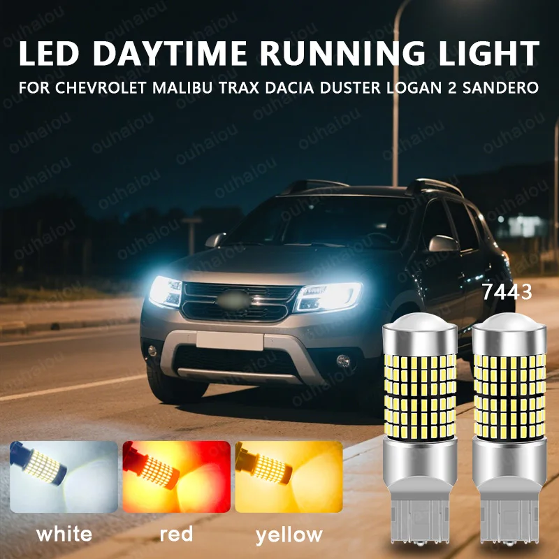 

2pcs For Chevrolet Malibu Trax Dacia Duster Logan 2 Sandero LED Daytime Running Light DRL Bulb Lamp Canbus W21/5W 7443 T20