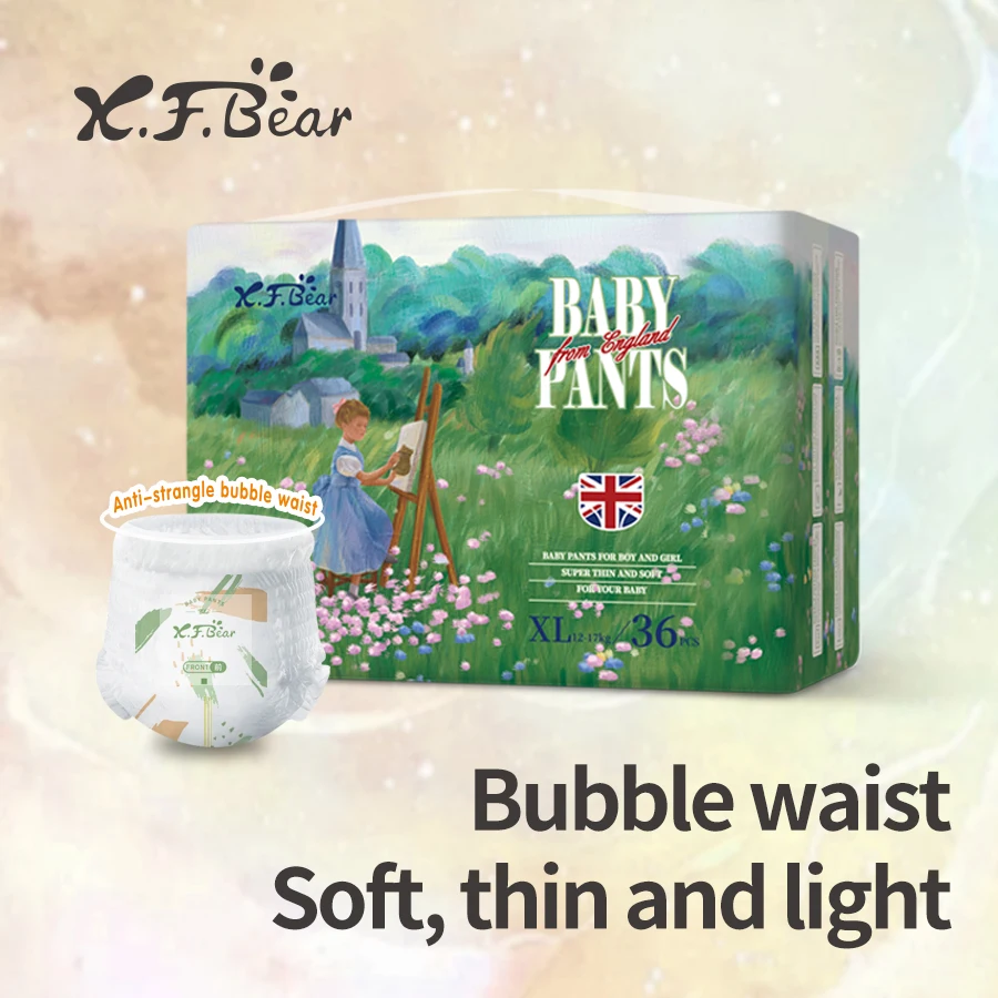 Jednorazowe spodnie do chodzenia dla niemowląt Xiaofeixiong, lekkie i oddychające, z wydłużonym stanem zapobiegającym zmarszczkom w talii dziecka.