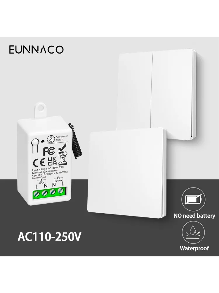 Bezprzewodowy mini przekaźnik RF433MHz, nie wymaga baterii, samozasilający, wodoodporny przełącznik światła AC110V 220V do oświetlenia domowego, wentylatora LED, telewizora. — zdjęcie produktu 7