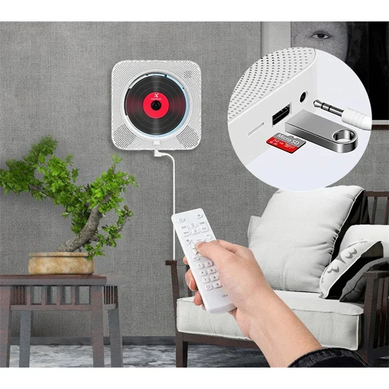 

Portable CD Music Player Wall Mounted Bluetooth-compatible 5.1 3.5mm Music Player FM Radio Stereo Speaker CD Player with Bracket