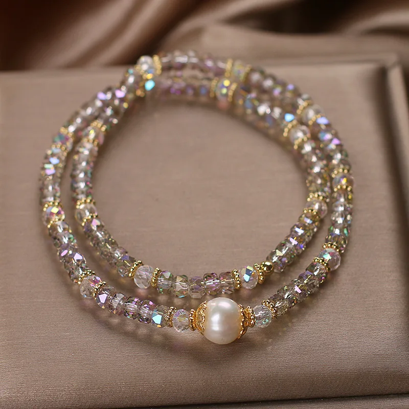 

High-end niche colorful crystal bracelet women's light luxury fashion double-circle winding crystal bracelet