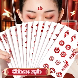 Chinese Style Red Flower and Pearl Forehead Printed Stickers, Can Be Used for Beauty Makeup, Environmentally friendly，12PCs