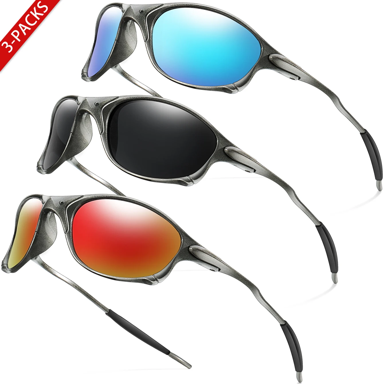 

3 пары мужских и женских солнцезащитных очков для рыбалки, металлическая оправа с защитой от ультрафиолета для занятий спортом на открытом воздухе, езды на велосипеде, пеших прогулок, вождения