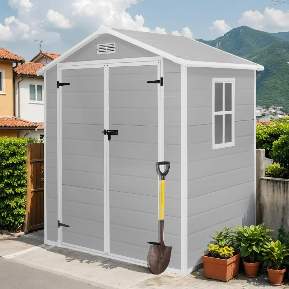 6 * 4.4FT Outdoor Resin Storage Shed with Reinforced Floor, All Weather-Resistant, Plastic Shed for Storing Gardening Tools