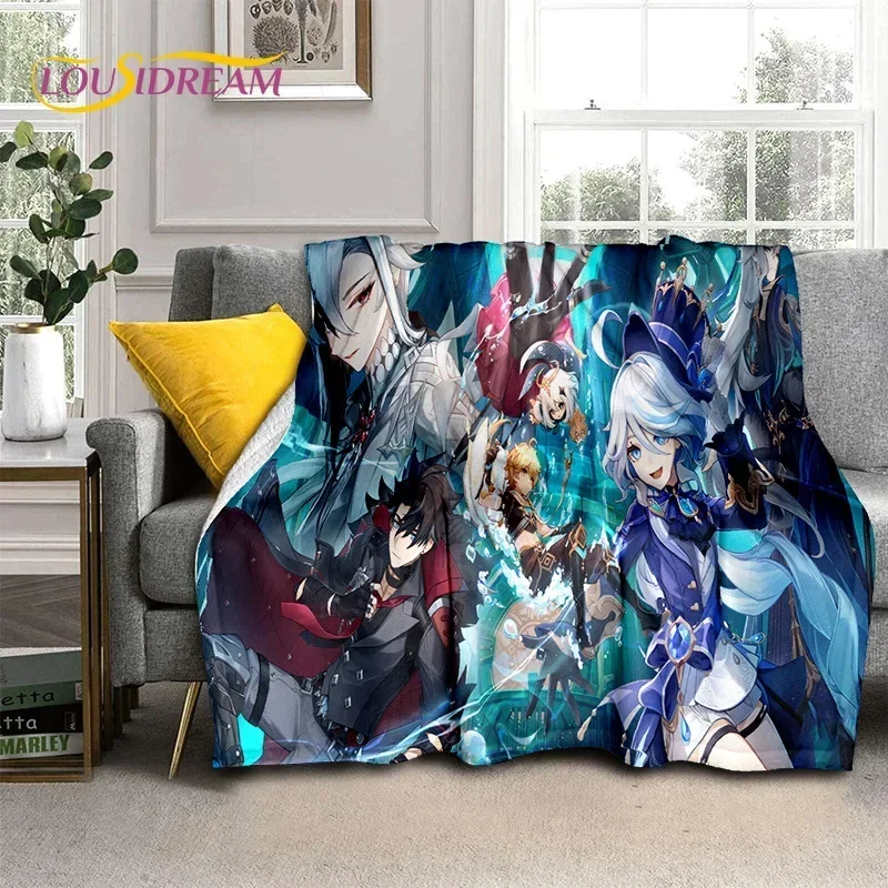 3D Cute Genshin Impact Cartoon Game Soft Flannel Blanket for Beds Bedroom Sofa Picnic,Throw Blanket for Outdoor Leisure Nap Gift