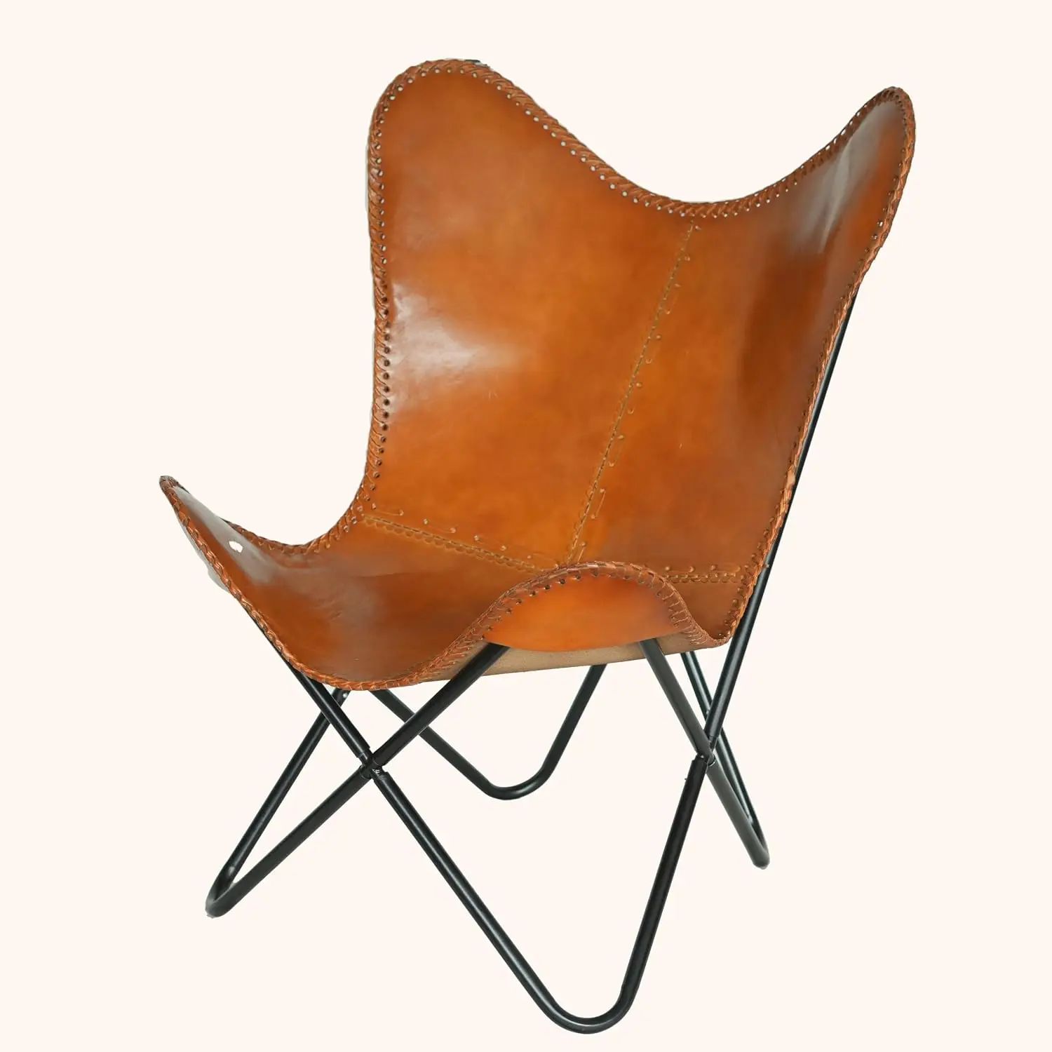 Buffalo Leather Butterfly Chair Lounge Armchair Folding Iron Frame Indoor Outdoor Living Room, Customized