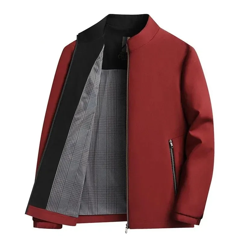 Men Stand Collar Zip Up Jacket Business Casual Middle Age Daily Outerwear Top