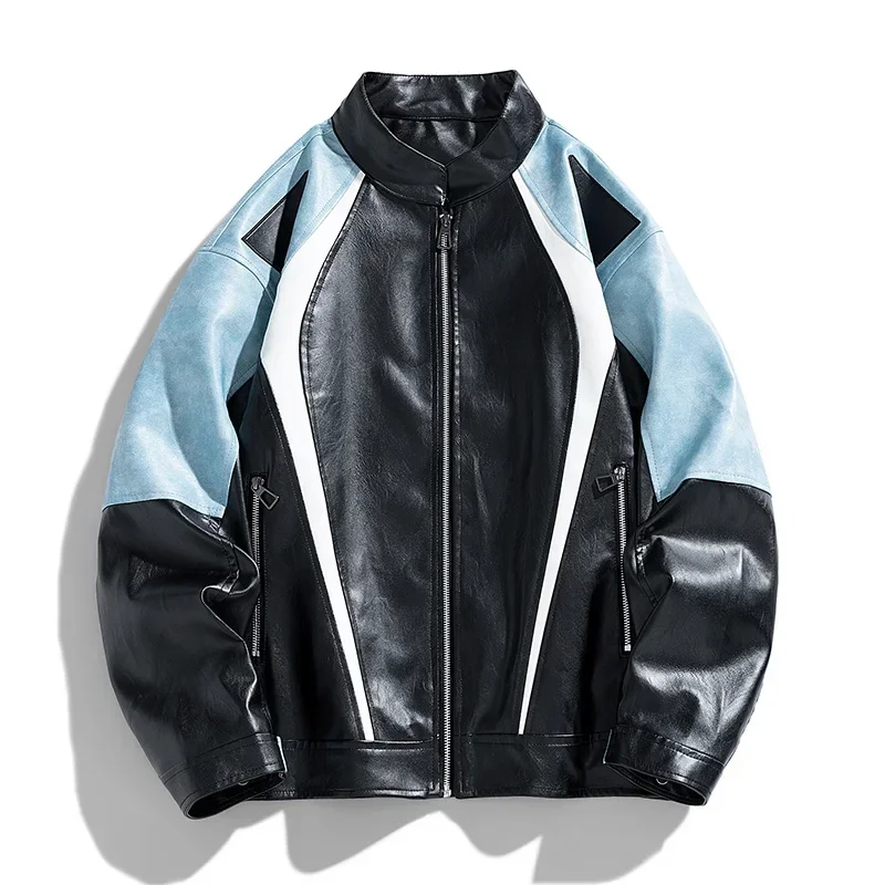 

Leather Jacket Outdoor Fashionable Fashionable Breathable Leather Jacket Autumn Winter New Men Splicing Fashionable Handsome