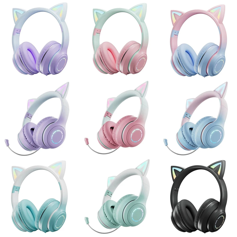

Cat Ears Lighting Wireless Headset Noise Canceling Ultra Long Playtime Headphones Over Ear Computer Headphones