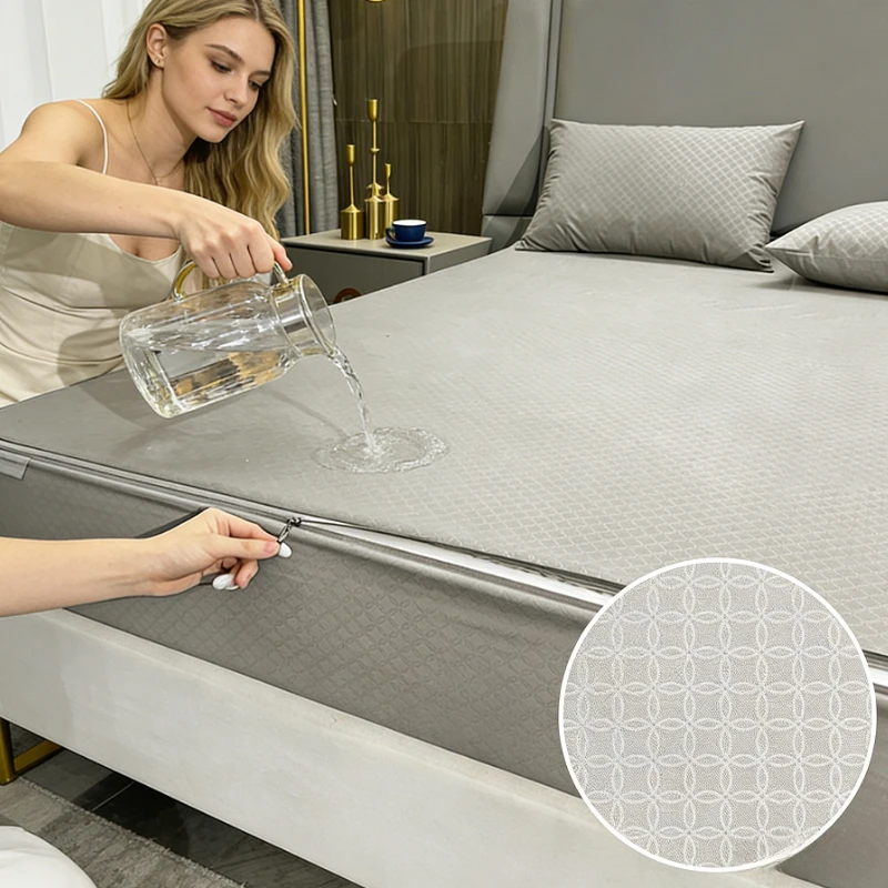 Housse de matelas imperméable avec fermeture éclair, six côtés, tout inclus, housse de matelas Tatami antibactérienne, drap-housse pour lit Queen King