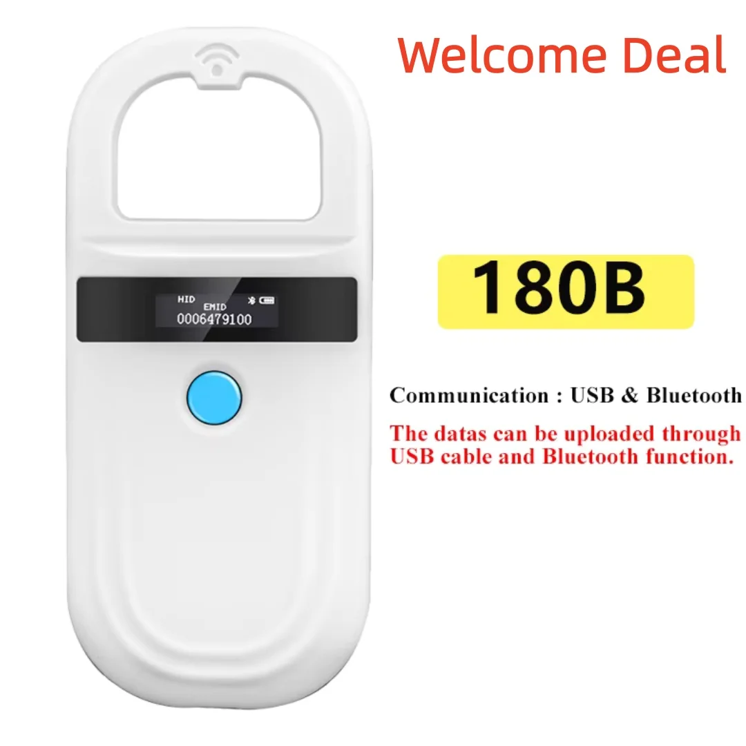 Handheld 134.2KHz 125kHz Animal RFID Reader Pet Cat Dog Microchip Scanner FDX-B Glass Chip USB/Bluetooth Tag Reader with Tags