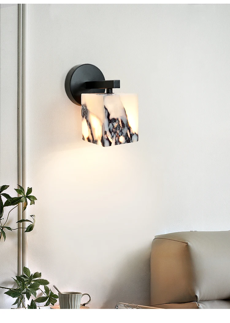 

Luxury Real Marble Wall Lamp, Geometric Design LED Sconce, Ambient Lighting for Living Room, Hallway, Office