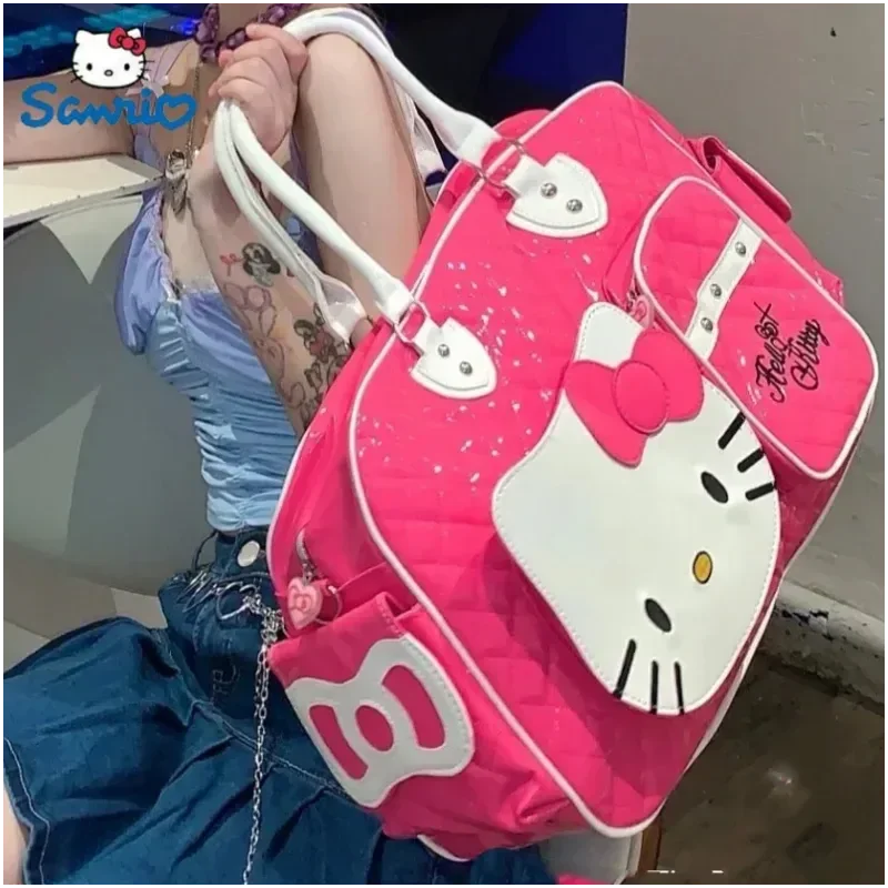 

Kawaii Sanrios Hello Kitty Cartoon High Capacity Handbag Messenger Bag Pu Bright Surface Travel Bag Fashion Travel Bag Girls