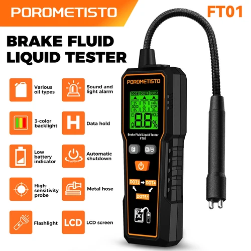Imagen 2 del producto Probador de líquido de frenos Digital FT01, Detector de humedad de aceite de frenos de coche, probador para DOT3/DOT4/DOT5.1 con sonda Flexible de retroiluminación