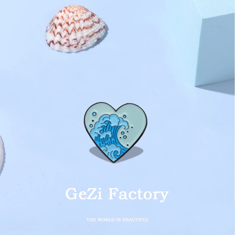 Punk Heart Shape Enamel Pins Custom Skeleton Lovers Ocean Wave Tears Brooches Lapel Badges Funny Jewelry Gift for Kids Friends