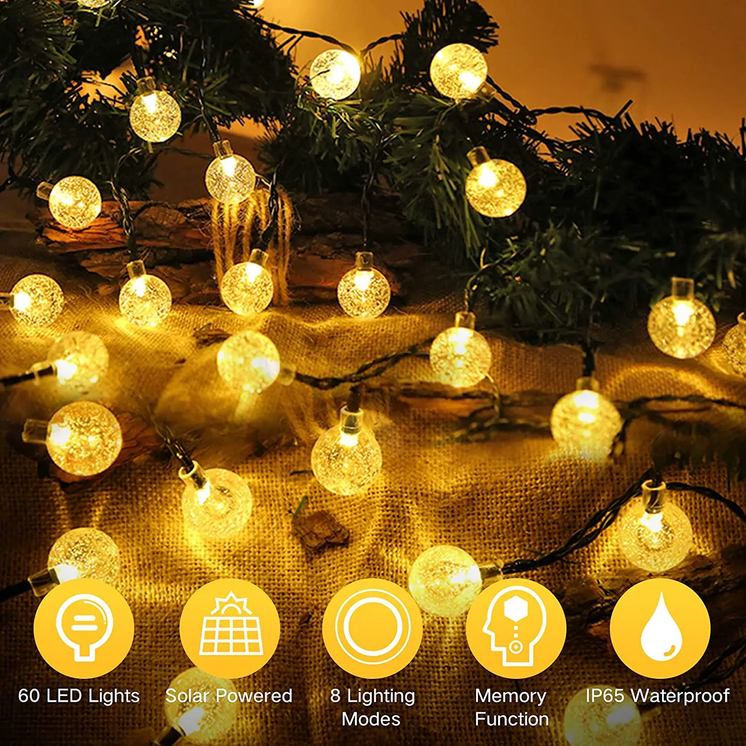 Solar String Lights Outdoor 200 Led Crystal Globe Lights with 8 Modes Waterproof Solar Powered Patio Light for Garden Xmas Decor