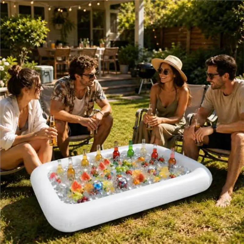 FSTE-2 Pack Inflatable Serving Tray For Pool Party, Floating Drink Cooler Bar With Ice Bucket Design