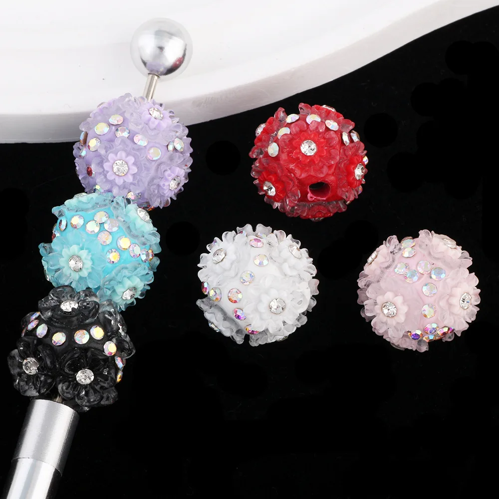 

Crystal Rhinestone Core Resin Sunflowers Decorated Floral Round Gumball Bubblegum Jewelry Beads Ornament Pen DIY 19*19mm 20pcs