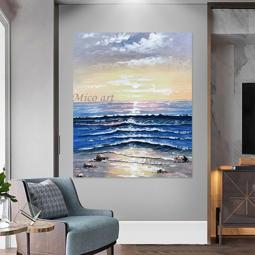 High Quality Sea Wave Oil Paintings Natural Landscape Art Picture Abstract Canvas Acrylic Decor Beautiful Frameless Wall Poster