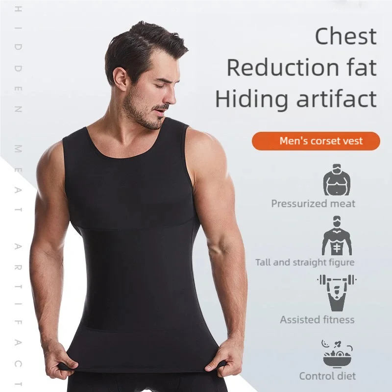 Herren Slimming Body Shaper Weste Kompressions-T-Shirts Bauchkontrolle Ärmellose Unterhemden Cross Unterwäsche Top