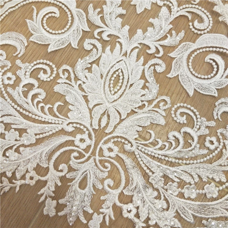 French Sequined Lace Fabric, Border Embroidery, Flower Wedding Dress, DIY Sewing Accessories, RS2482, New